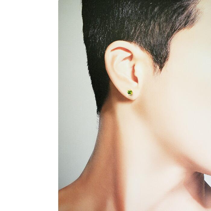 ピアス メンズ 片耳 18金 18K ペリドット 5mm 軸太 ロングポスト 日本