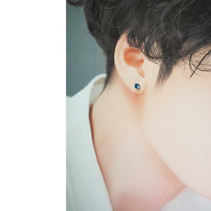 大粒ブルートパーズの片耳でもかっこいいメンズピアス プラチナ PT900