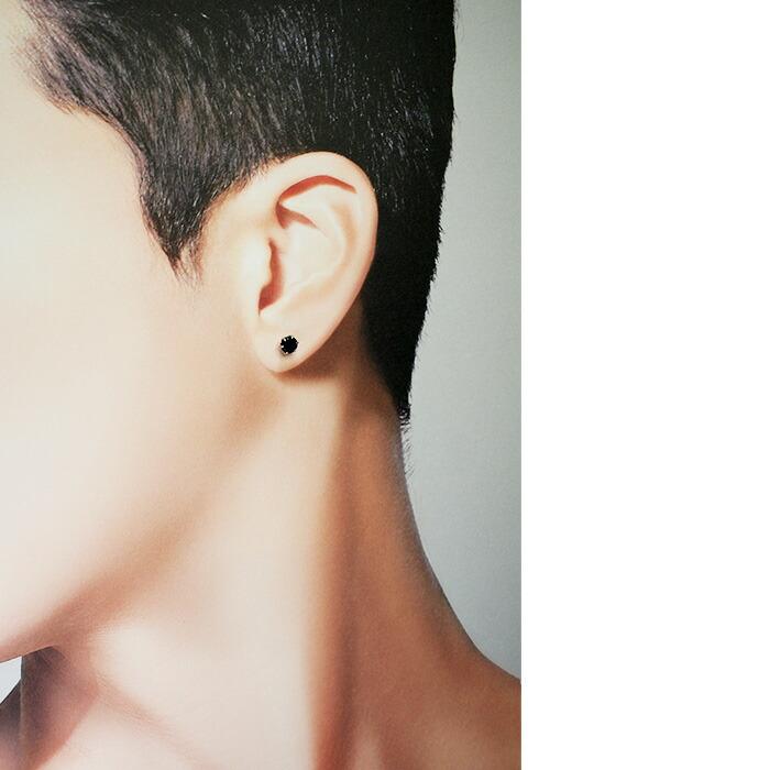 大粒オニキスの片耳でもかっこいいメンズピアス プラチナ PT900