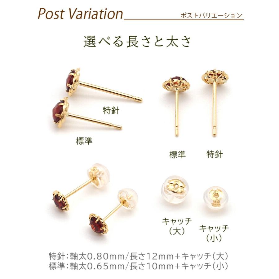 幸運のジュエリーローズカット ピアス K18 18金 ガーネット 軸太0.65mm
