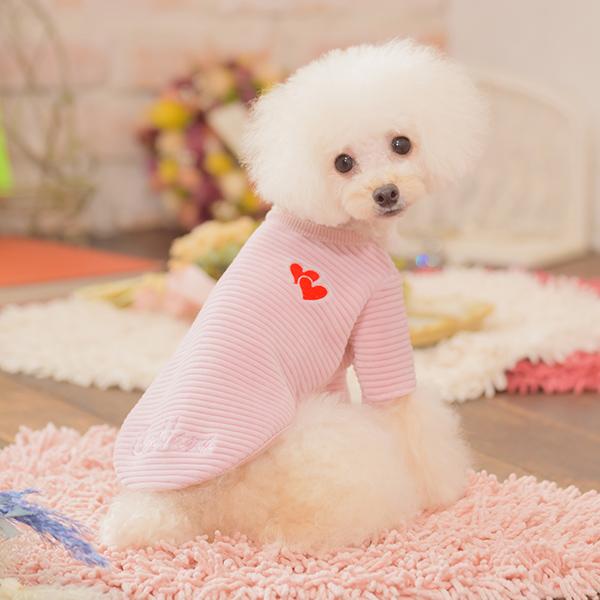 CanNana 犬 服 犬の服 秋冬 ハート刺繍袖付きリブトップス リブ 温かい