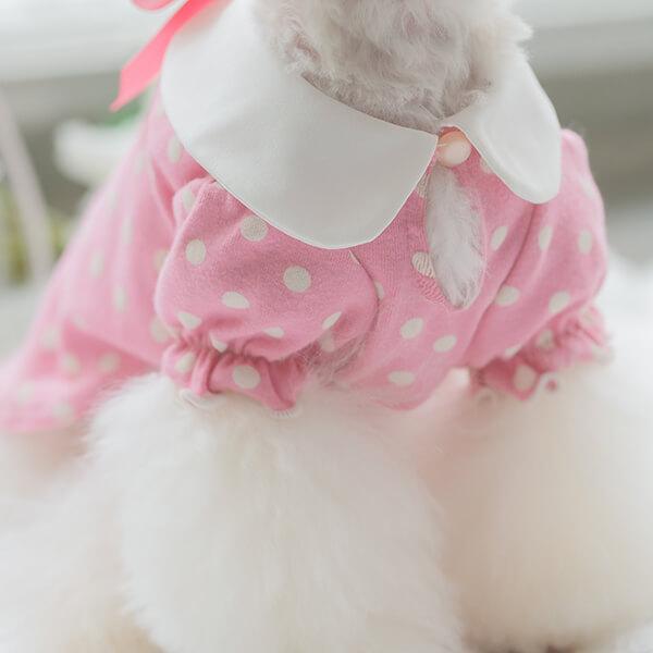 CanNana 犬 服 犬の服 春夏 ドット柄白襟カットソー ハートビジュー