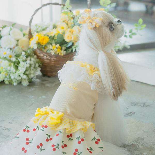 CanNana 犬 服 犬の服 春夏 さくらんぼチュールワンピース