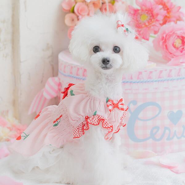 CanNana 犬 服 犬の服 春夏 さくらんぼシャーリングワンピース