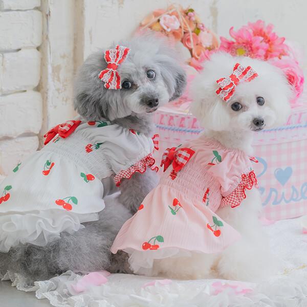 CanNana 犬 服 犬の服 春夏 さくらんぼシャーリングワンピース