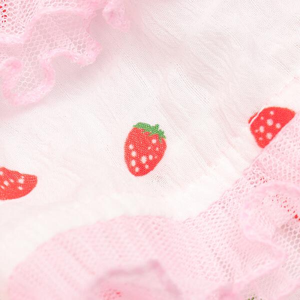 ハンドメイド犬服　お袖フリルのエプロンドレス　ピンク苺ちゃん★お袖変更可能 CanNana 犬 犬服 服 秋冬 防寒 ドックウェア ワンピース