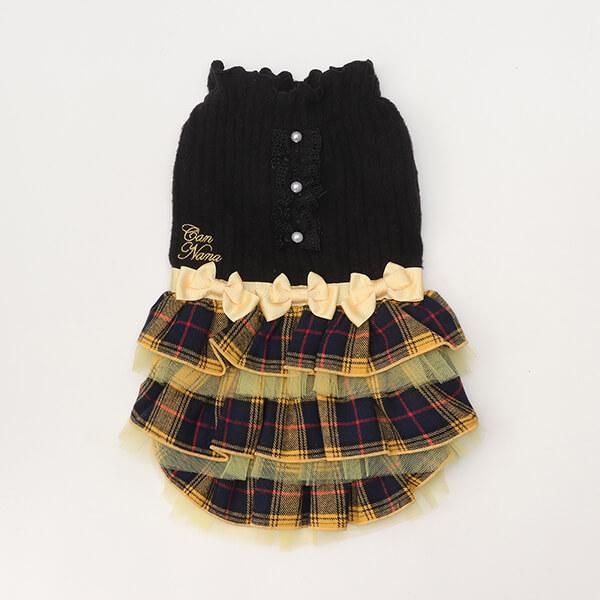 犬服 フリル付き黒と黄色のチェック　CanNana CanNana 犬 犬服 服 秋冬 ドックウェア ワンピース プレゼント