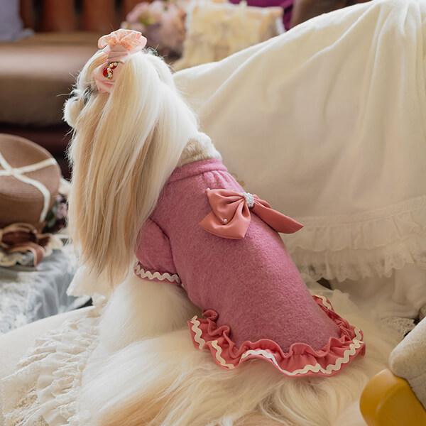 CanNana 犬 服 犬の服 秋冬 冬 可愛いリボンの起毛プルオーバー ビーズ