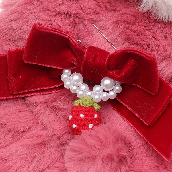 CanNana 犬 服 犬の服 冬 ブローチ付冬いちごファーコート 丸襟 ハート