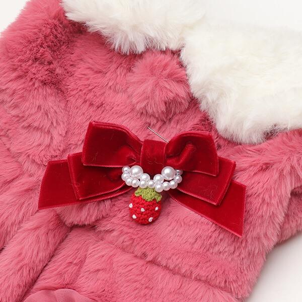 CanNana 犬 服 犬の服 冬 ブローチ付冬いちごファーコート 丸襟 ハート