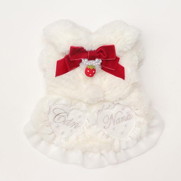 CanNana 犬 服 犬の服 冬 ブローチ付冬いちごファーコート 丸襟 ハート