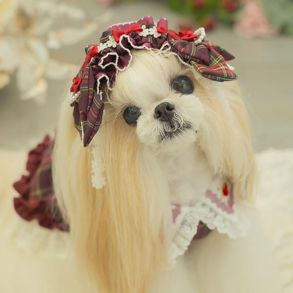 CanNana 犬 犬服 春 ドックウェア ワンピース レトロ いちご タータン