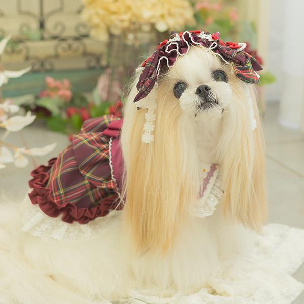 CanNana 犬 犬服 春 ドックウェア ワンピース レトロ いちご タータン