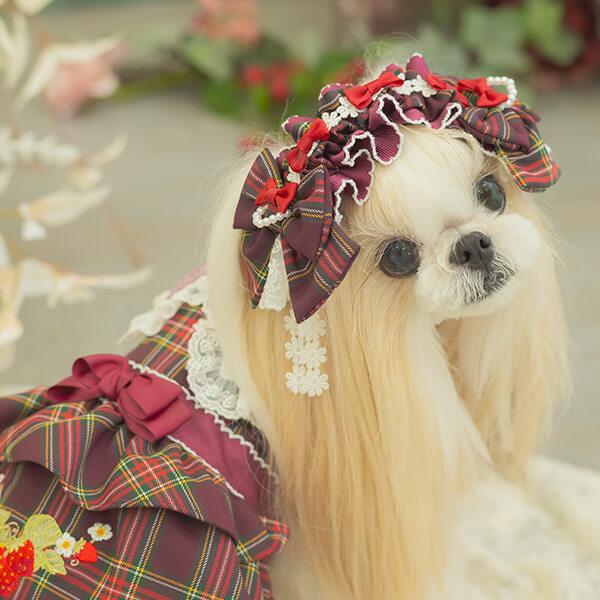 CanNana 犬 犬服 秋冬 ドックウェア ワンピース レトロ いちご