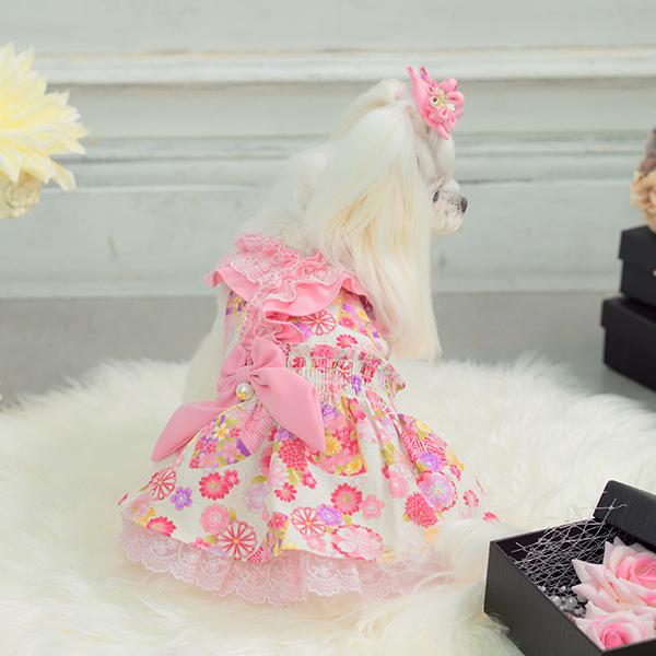 CanNana 犬 犬服 秋冬 正月 ドックウェア ワンピース ロリータ 和柄