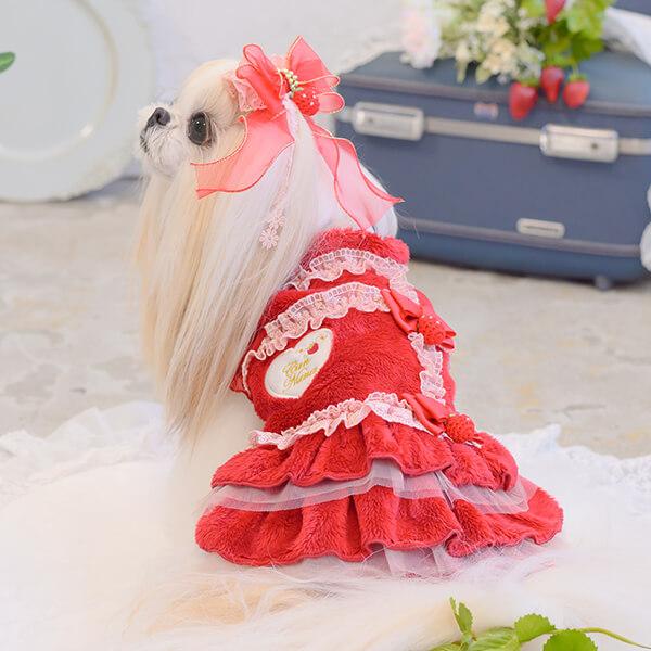 赤い花の犬の服 CanNana 犬 犬服 冬服 防寒 暖かい ドックウェア ワンピース かわいい