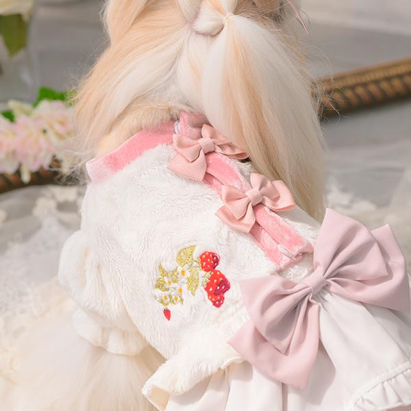 ホワイト犬服 リボン付き　ハーフボレロ　CanNana CanNana ボレロ ハーフ アウター 防寒 犬服 いちご ブランド 小型犬