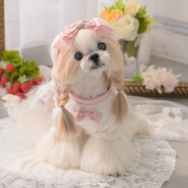 ホワイト犬服 リボン付き　ハーフボレロ　CanNana CanNana ボレロ ハーフ アウター 防寒 犬服 いちご ブランド 小型犬