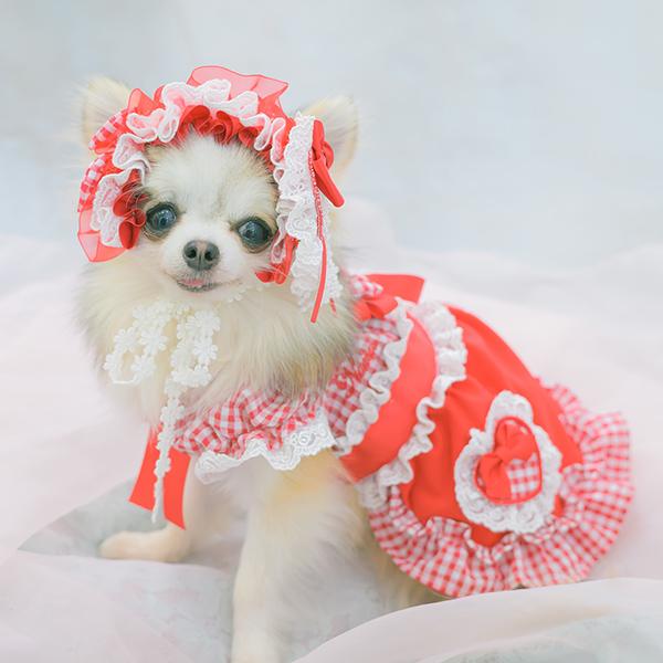 CanNana 犬服 春 ワンピース ギンガム フリル リボン 小型犬 女の子