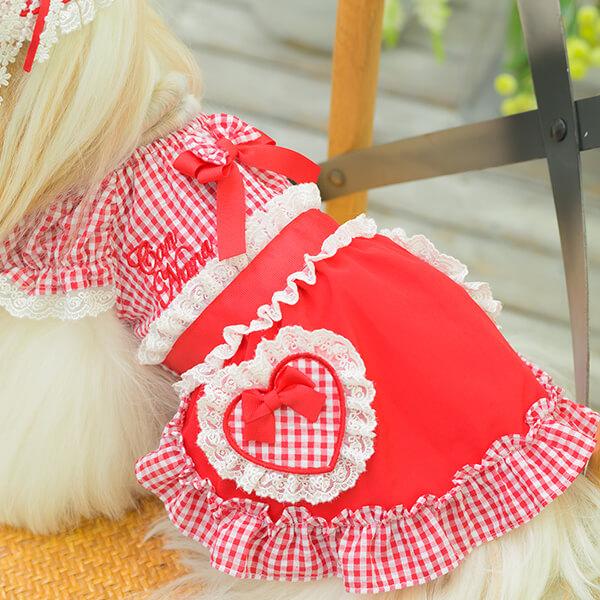 CanNana 犬服 春 ワンピース ギンガム フリル リボン 小型犬 女の子