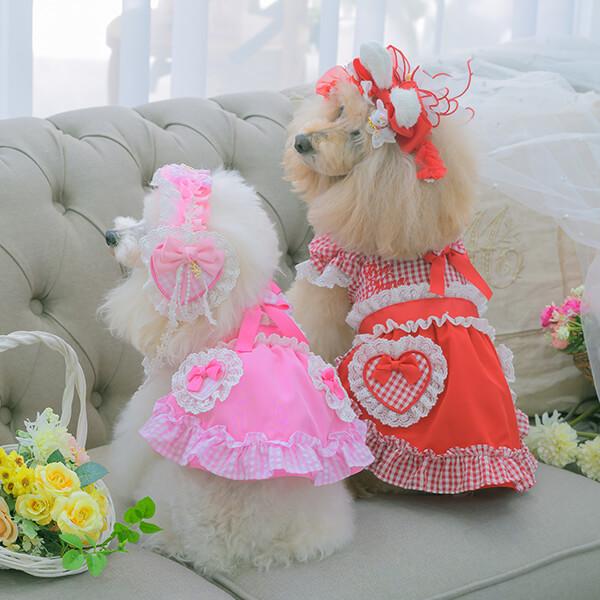 CanNana 犬服 春 ワンピース ギンガム フリル リボン 小型犬 女の子