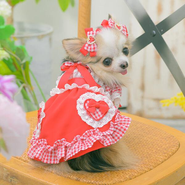 CanNana 犬服 春 ワンピース ギンガム フリル リボン 小型犬 女の子