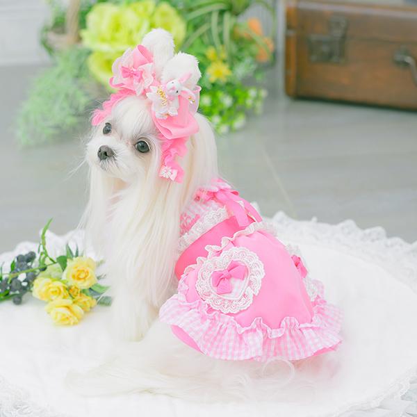 CanNana 犬服 春 ワンピース ギンガム フリル リボン 小型犬 女の子