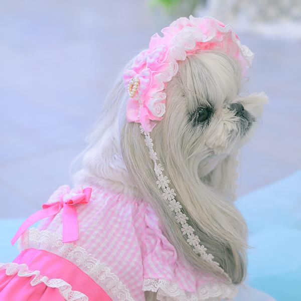 CanNana 犬服 春 ワンピース ギンガム フリル リボン 小型犬 女の子