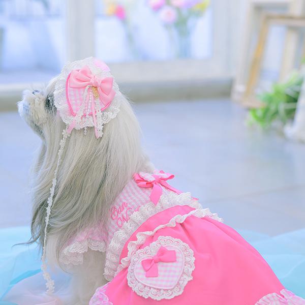 CanNana 犬服 春 ワンピース ギンガム フリル リボン 小型犬 女の子