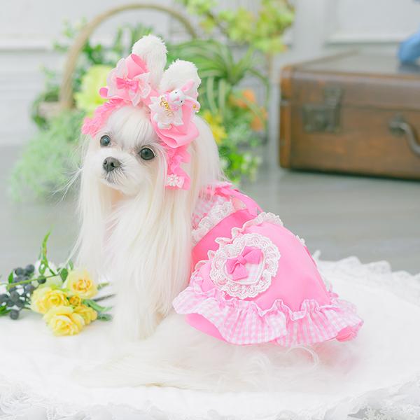 CanNana 犬服 春 ワンピース ギンガム フリル リボン 小型犬 女の子