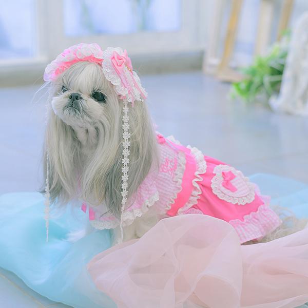 CanNana 犬服 春 ワンピース ギンガム フリル リボン 小型犬 女の子