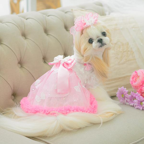 CanNana 犬服 春 ワンピース キャミワンピ 透け感 フリル リボン