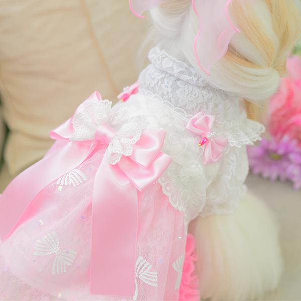CanNana 犬服 春 ワンピース キャミワンピ 透け感 フリル リボン