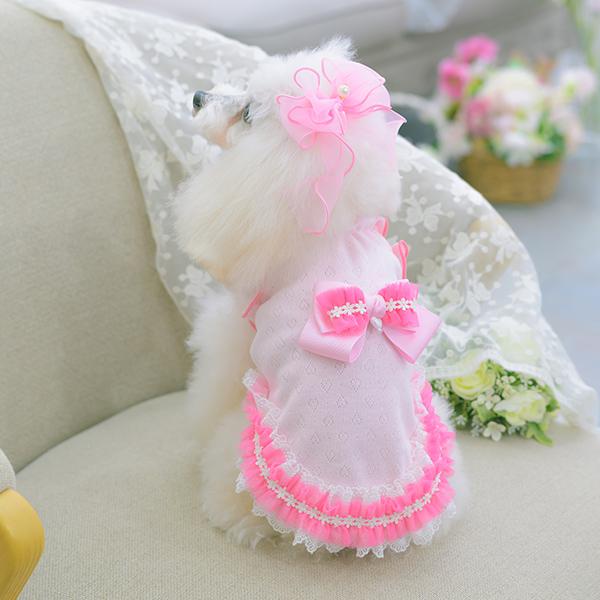 CanNana 新品　未使用　タグ付き　フリル付き CanNana 犬服 春 カットソー ハート メッシュ フリル リボン 小型犬