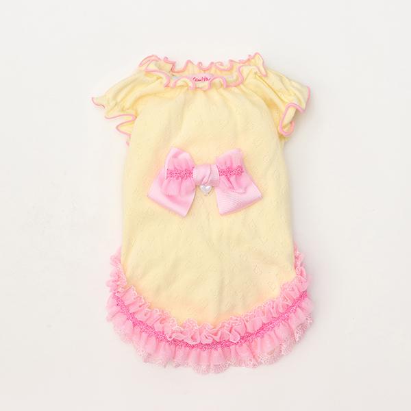 CanNana 犬服 春 カットソー ハート メッシュ フリル リボン 小型犬