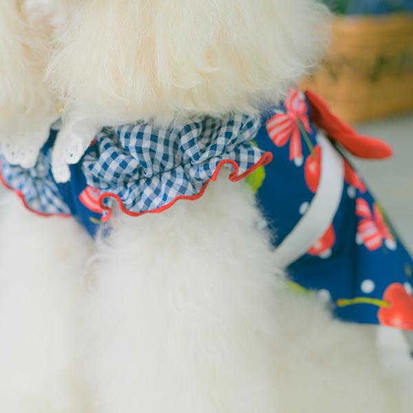 CanNana 犬服 春 夏 ワンピース さくらんぼ 柄 リボン COOL素材 小型犬