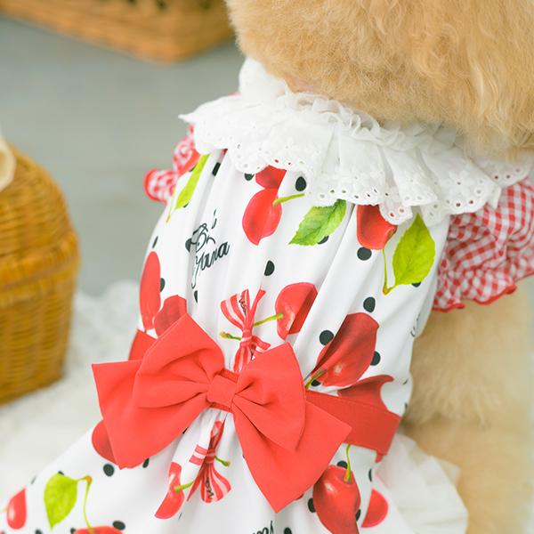 CanNana 犬服 春 夏 ワンピース さくらんぼ 柄 リボン COOL素材 小型犬