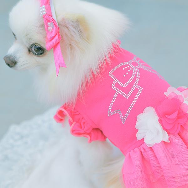 CanNana 犬服 春 ワンピース チュール フリル リボン ラインストーン