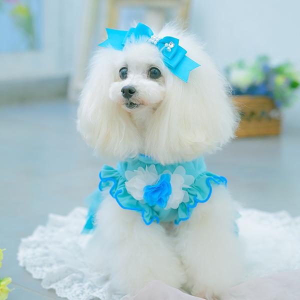 CanNana 犬服 春 ワンピース チュール フリル リボン ラインストーン