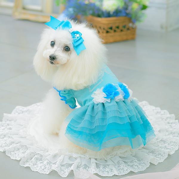CanNana 犬服 春 ワンピース チュール フリル リボン ラインストーン