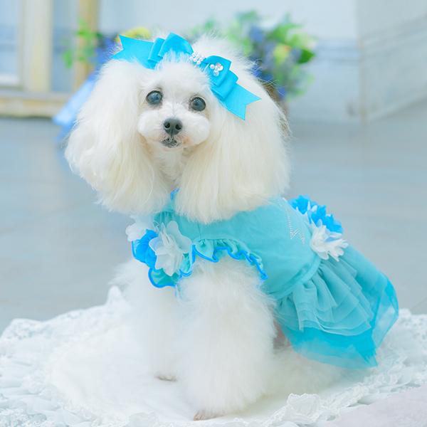 CanNana 犬服 春 ワンピース チュール フリル リボン ラインストーン