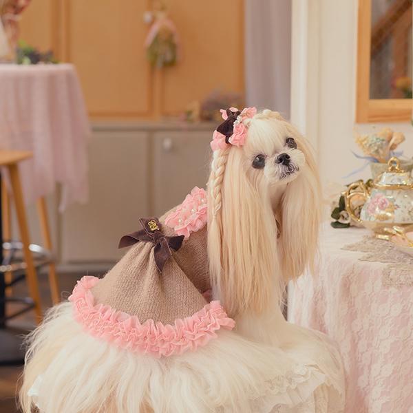 犬 犬服 秋冬服 ドックウェア ワンピース ニット かわいい フリフリ 小型犬 ブランド きゃんナナ 1196 | CanNana | 03