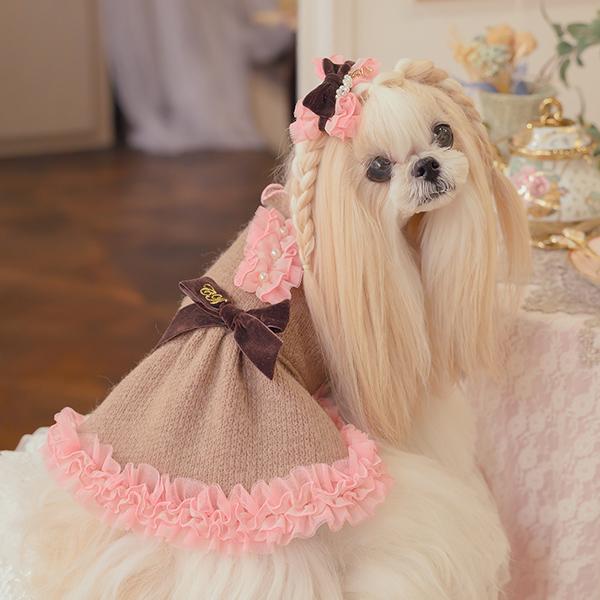 犬 犬服 秋冬服 ドックウェア ワンピース ニット かわいい フリフリ 小型犬 ブランド きゃんナナ 1196 | CanNana | 02