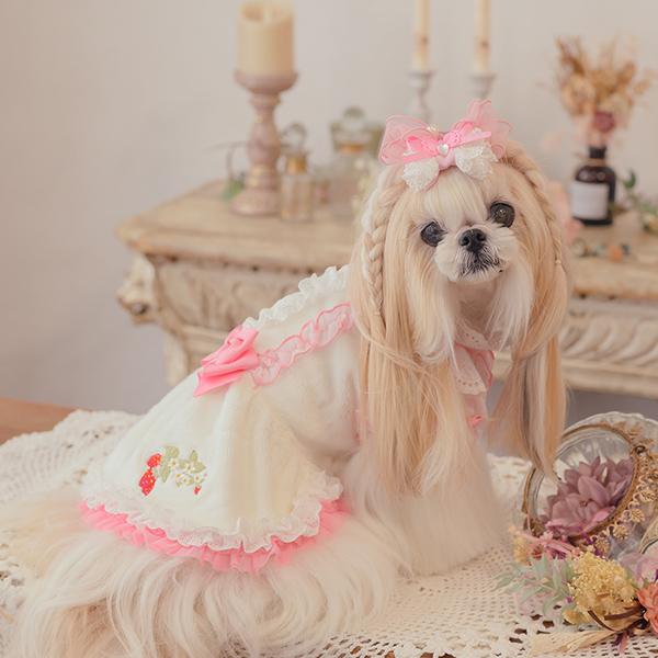 犬 犬服 秋冬服 ドックウェア ワンピース いちご かわいい フリフリ 小型犬 ブランド きゃんナナ 1199 | CanNana | 07