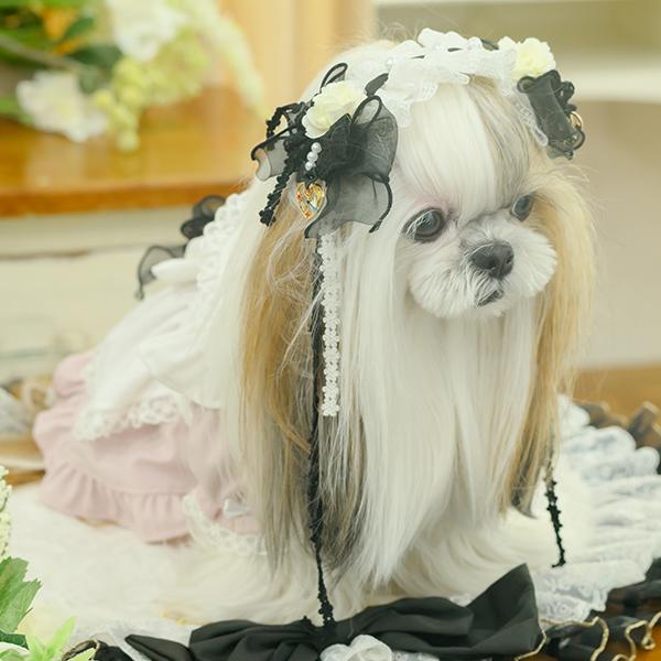 犬 アクセサリー ローズとアリスのヘッドドレス リボン 不思議の国の