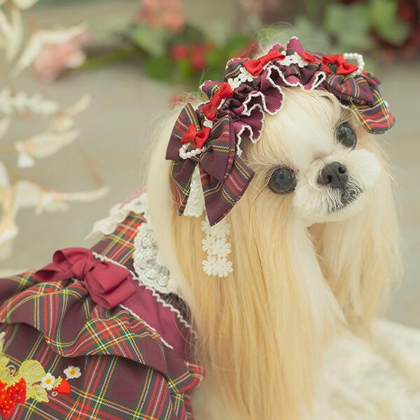 CanNana 犬 ヘッドドレス アクセサリー リボン アクセ 秋冬 タータン