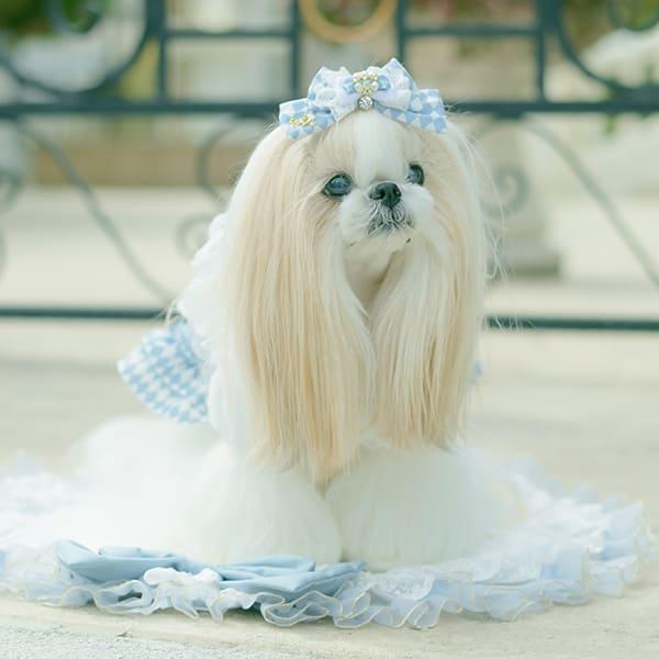 CanNana 犬 アクセサリー ダイヤ柄チェックアリスバレッタ リボン
