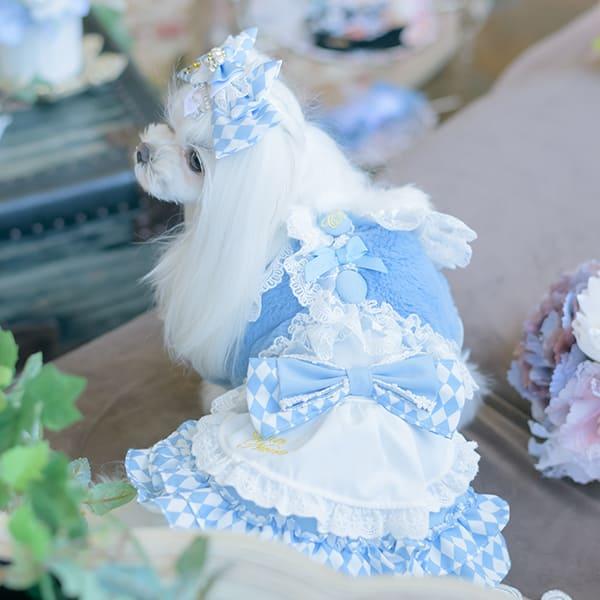 CanNana 犬 アクセサリー ダイヤ柄チェックアリスバレッタ リボン