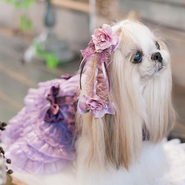 CanNana 犬 リボン バレッタ ローズ 薔薇 アクセサリー アクセ