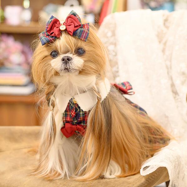 CanNana 犬 リボン バレッタ チェック タータンチェック アクセサリー